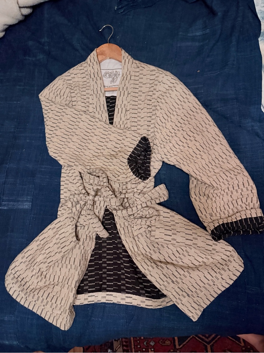 Ace & Jig Cream and Black woven Kimono Robe with tie